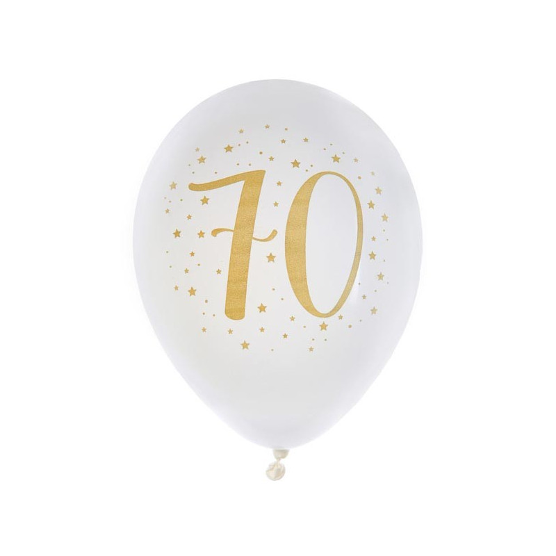 Ballons pour anniversaire 70 ans blanc et or en latex