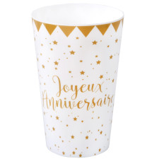 Gobelet réutilisable anniversaire blanc et or