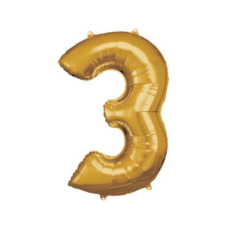 Ballon 3 chiffre couleur or
