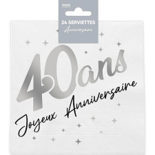 Serviettes d'anniversaire 40 ans couleur argent en papier