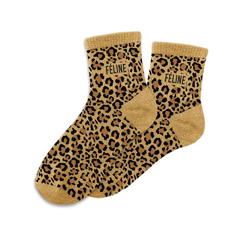 Chaussettes paillettes féline léopard