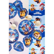 Décoration de table d'anniversaire Pat'Patrouille avec chemin de table bleu