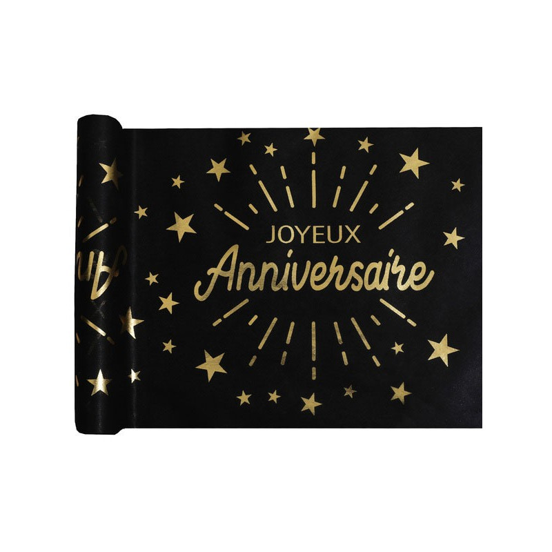 Chemin de table chic pour anniversaire thème noir or Chemin de table chic pour anniversaire thème noir or