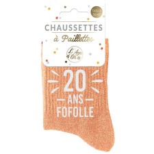 Paire de chaussettes anniversaire 20 ans à paillettes