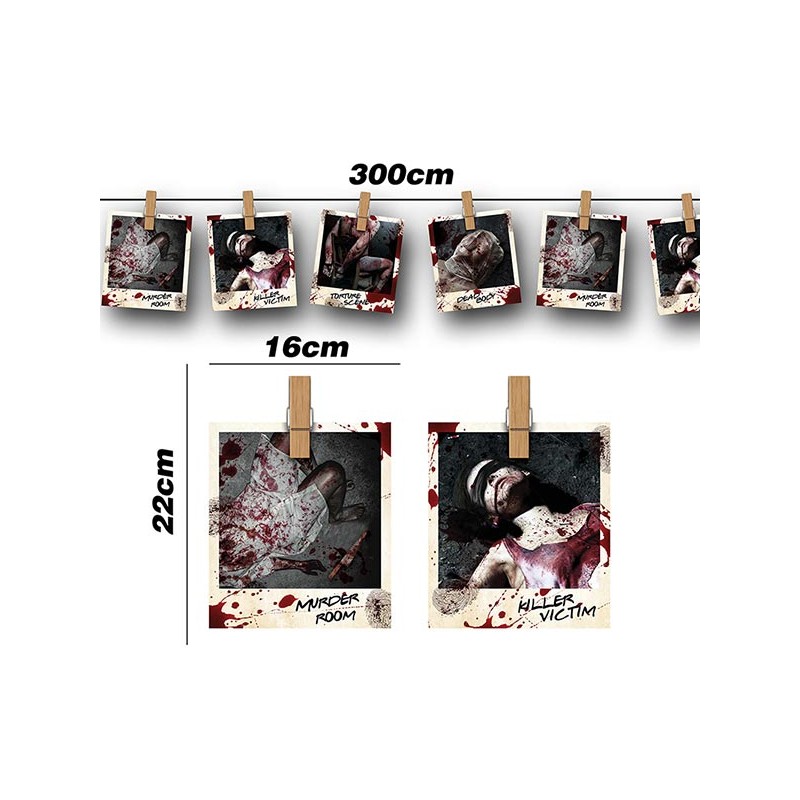 Guirlande Halloween avec photos de scènes de crime Guirlande Halloween avec photos de scènes de crime