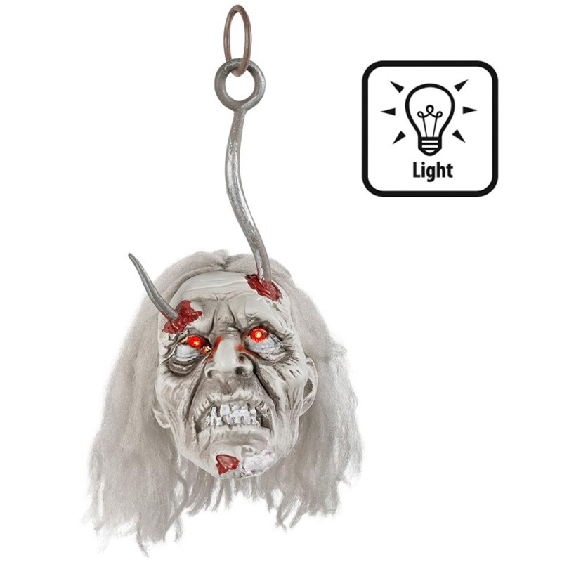 Tête de zombie lumineuse avec crochet pour décoration Halloween