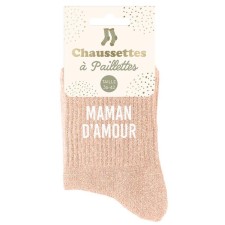 Paire de chaussettes maman d'amour à paillettes