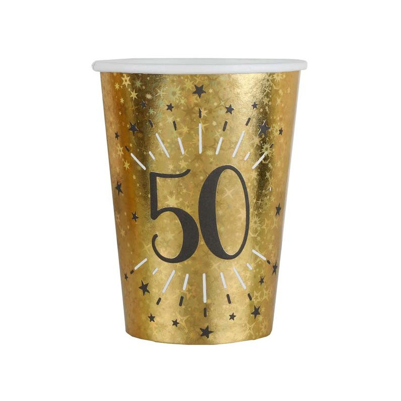 Gobelets pour anniversaire 50 ans noir et or