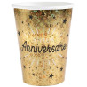 Gobelets joyeux anniversaire en carton noirs et or
