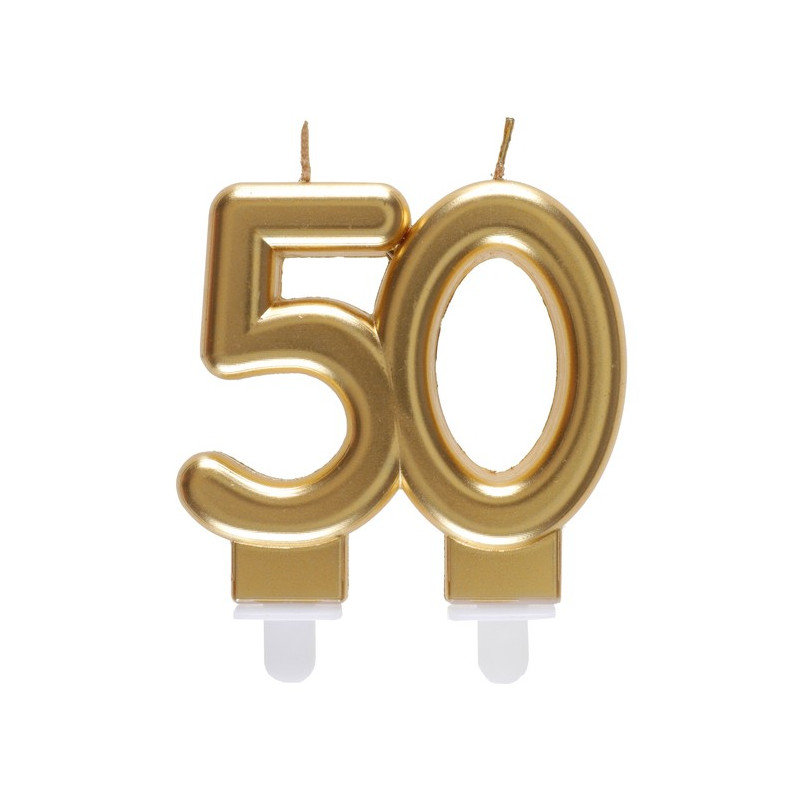 Bougie 50 ans dorée pour anniversaire ou noces d'or