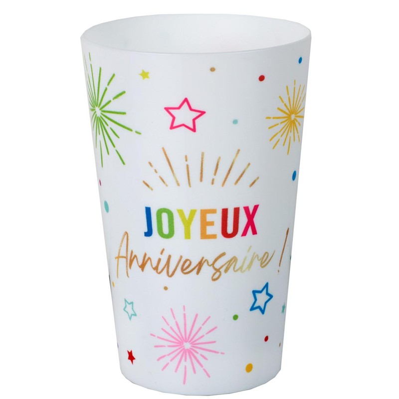 Gobelet anniversaire réutilisable arc-en-ciel