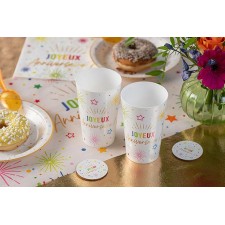 Gobelets réutilisables joyeux anniversaire multicolores