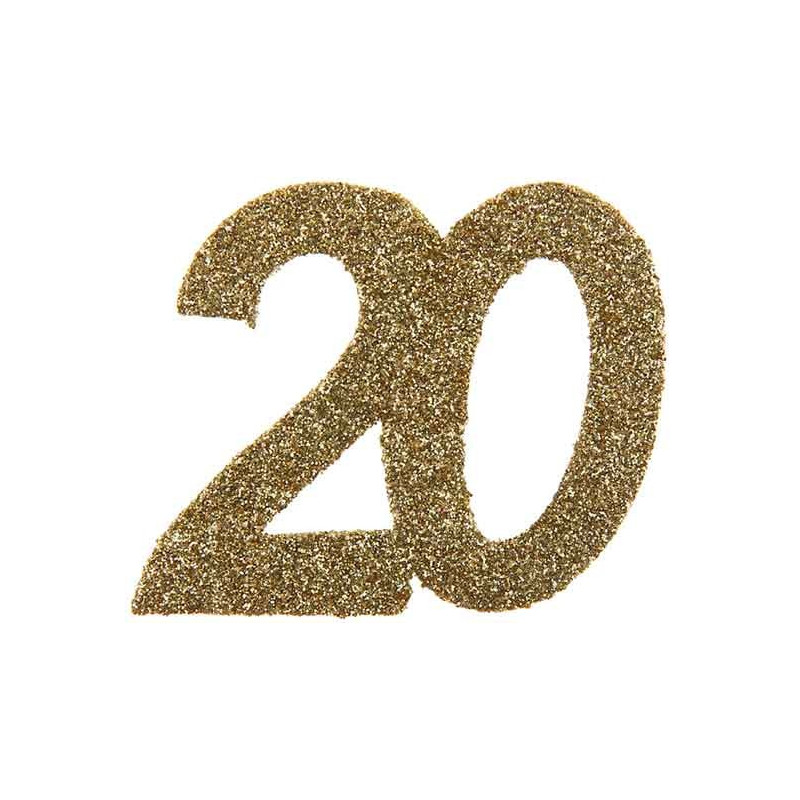 Confettis 20 ans dorés pour table d'anniversaire Confettis 20 ans dorés pour table d'anniversaire