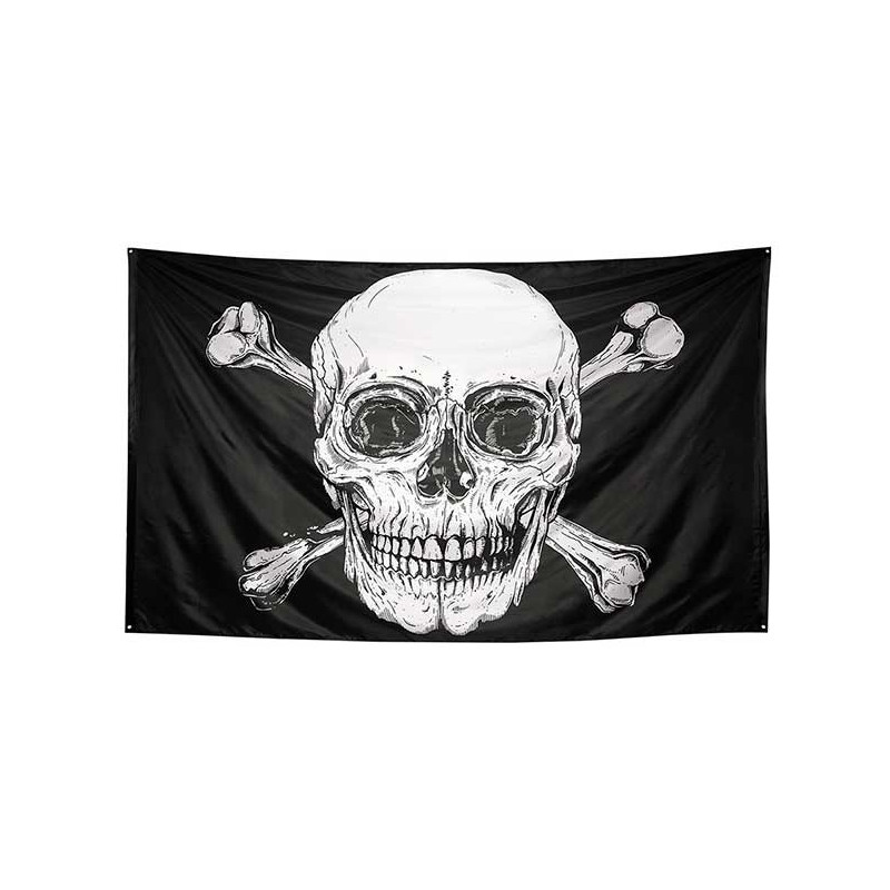 Drapeau thème pirate géant avec tête de mort 300x200cm Drapeau thème pirate géant avec tête de mort 300x200cm