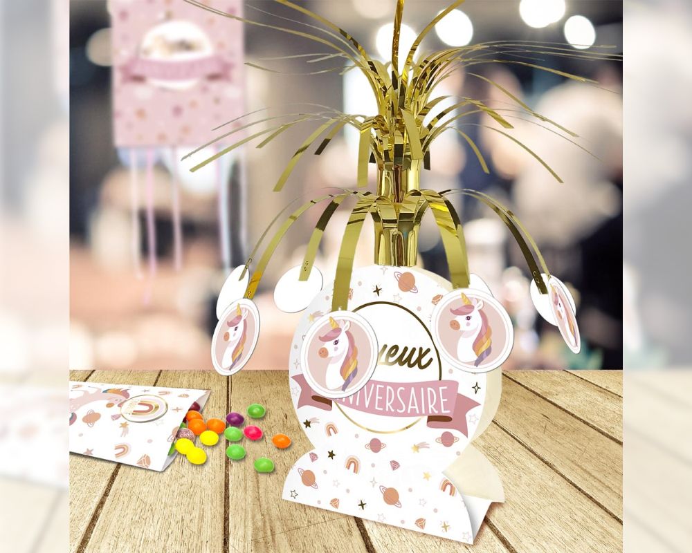 Décoration anniversaire centre de table licorne